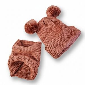 Knit Dog Scarf and Human Hat - Matching Set - Hand Knit Handmade - Two Pom Hat